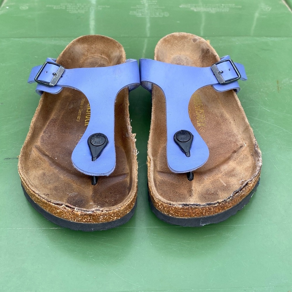 Birkenstock Gizeh Periwinkle Blue Thong Sandals Cork Footbed Womens 38 L7 M5 - Picture 2 of 9